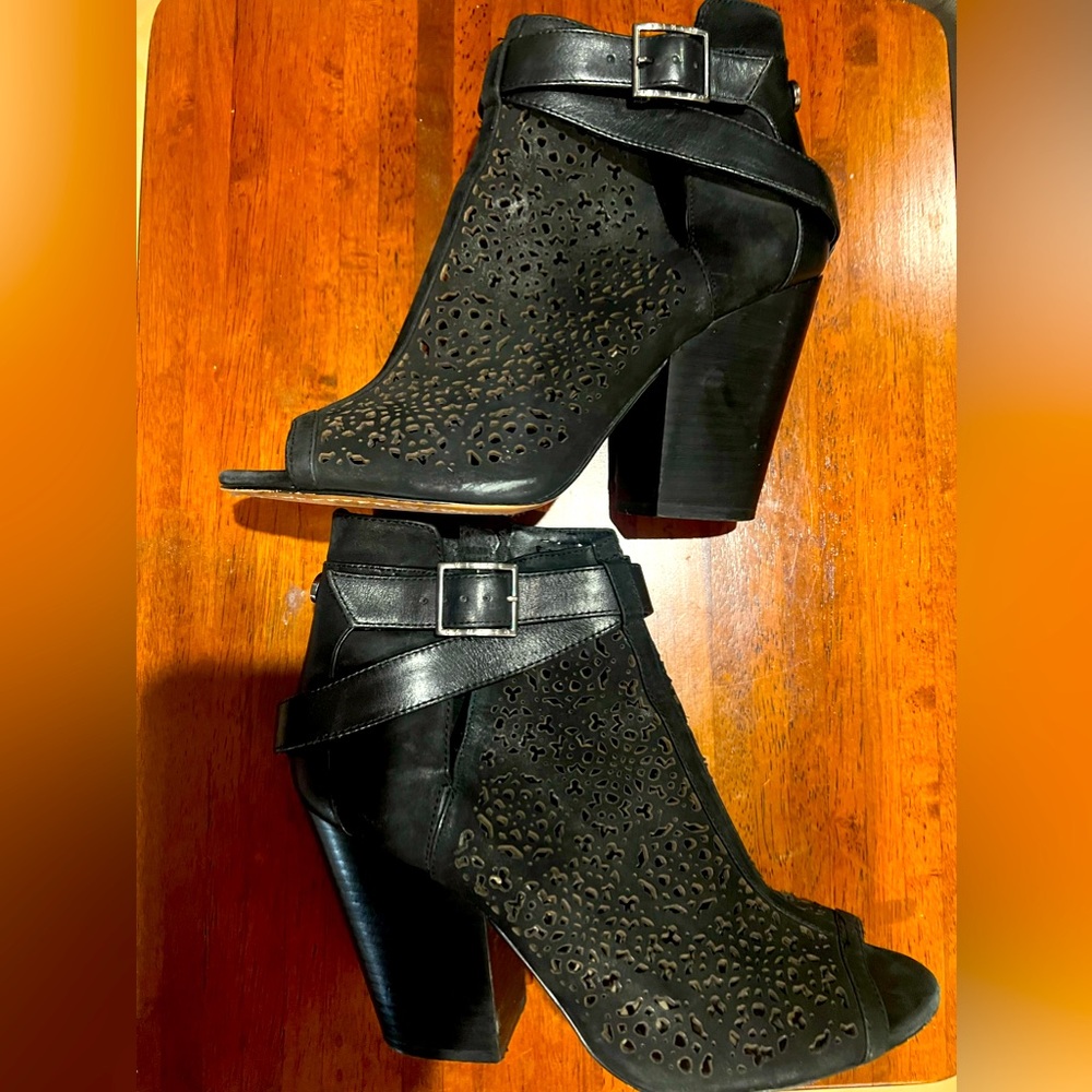 Vince Camuto, perforated leather, peep toe, heels.